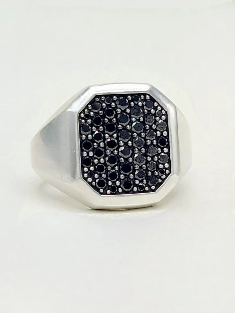 David Yurman Streamline Signet Ring w/ Pavé Black Diamonds - 18mm - Size 9